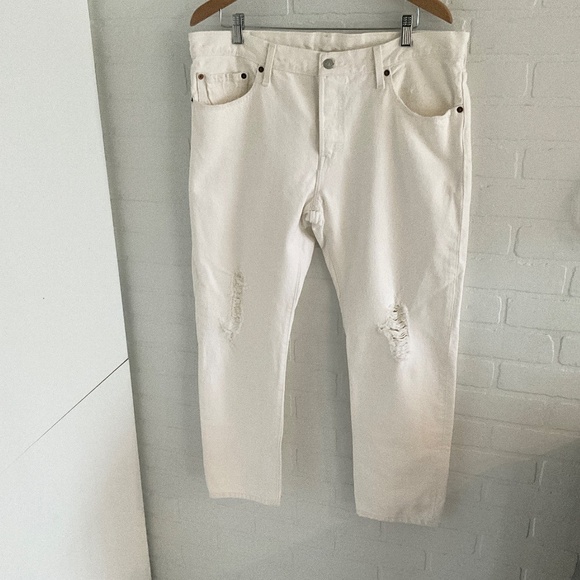 Levi’s 501 White Straight Relaxed fit Button fly Distressed Men or unisex 32x32 - Picture 3 of 16